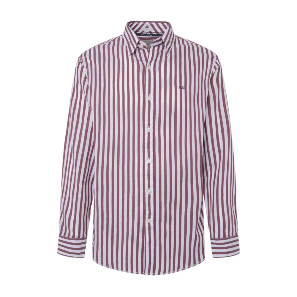Pepe Jeans Men's Red Casual Shirts, 2XL, Striped Long Sleeve Shirt