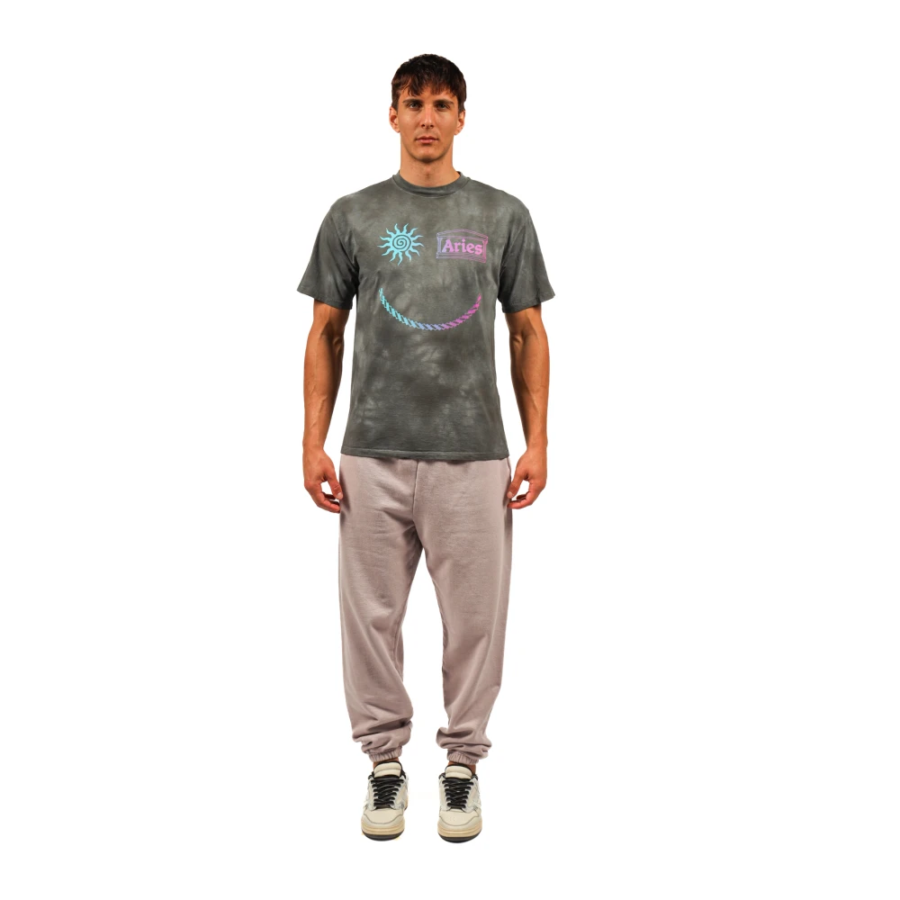 Aries Grunge Happy Dude Bleached T-shirt Gray Heren