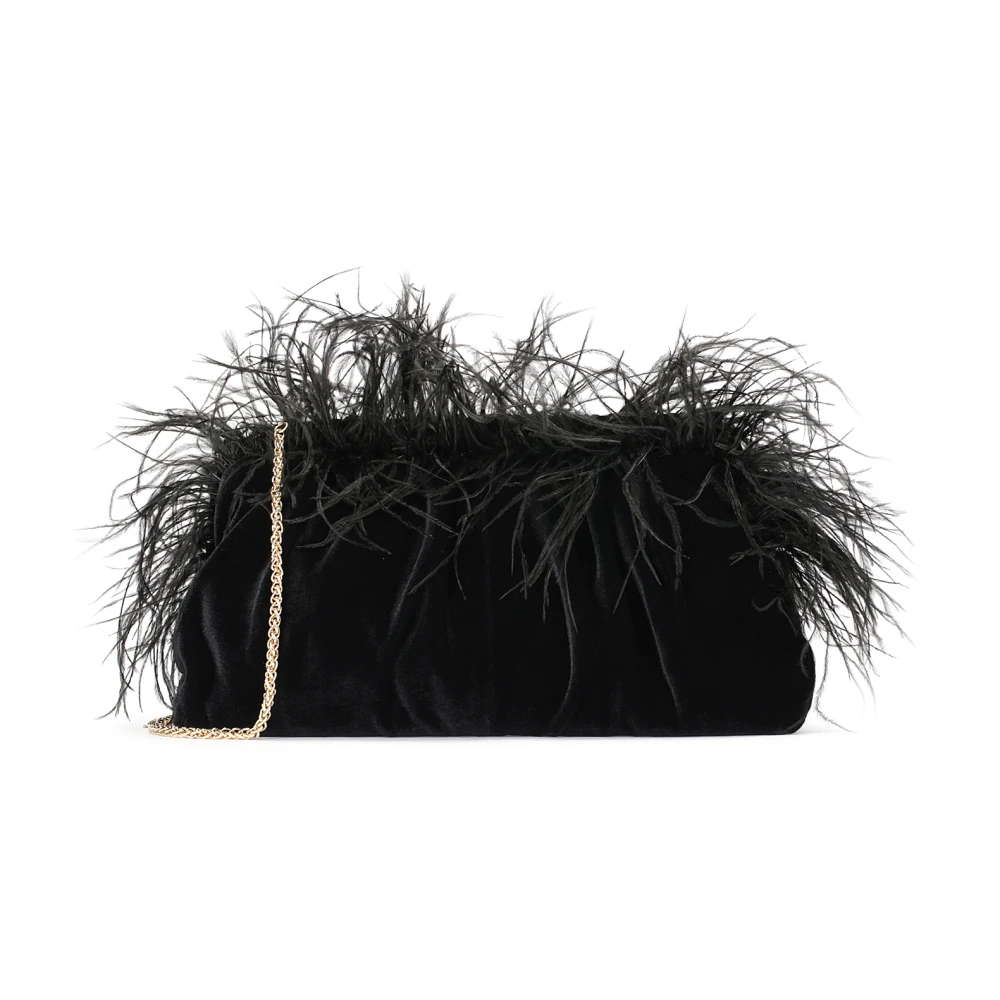 Kazar Zwarte avondtasje met veren Black Dames