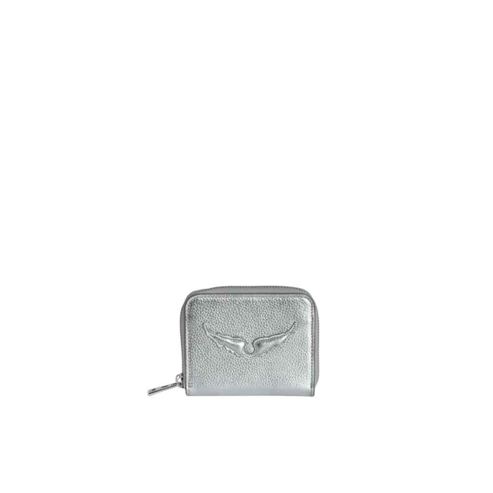 Zadig & Voltaire Silver Metallisk Läder Mini Plånbok Gray, Dam