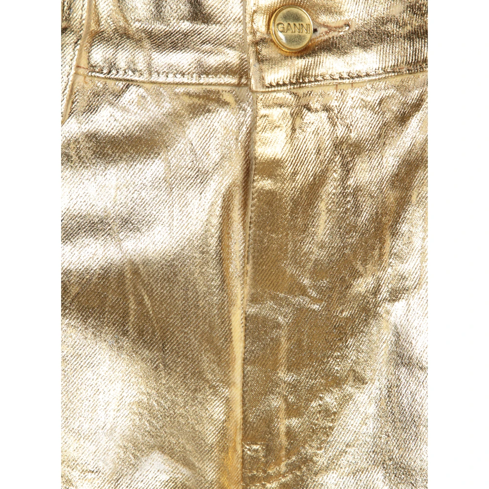 Ganni Gouden Metallic Foil Wide-Leg Jeans Yellow Dames