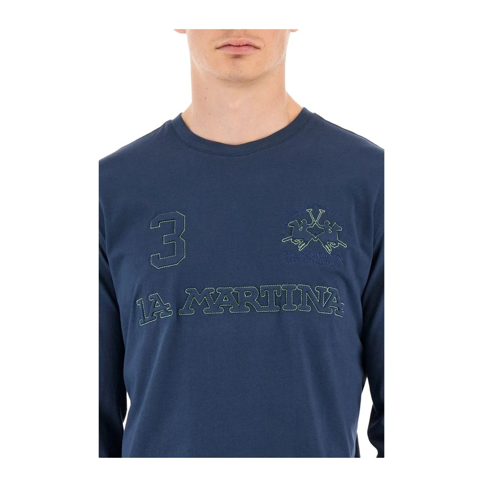 LA MARTINA Geborduurd Logo Katoenen T-shirt Blue Heren