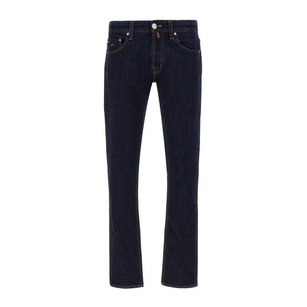 Tramarossa Donkerblauwe Stretch Katoenen Jeans met Suède Patch Blue Heren