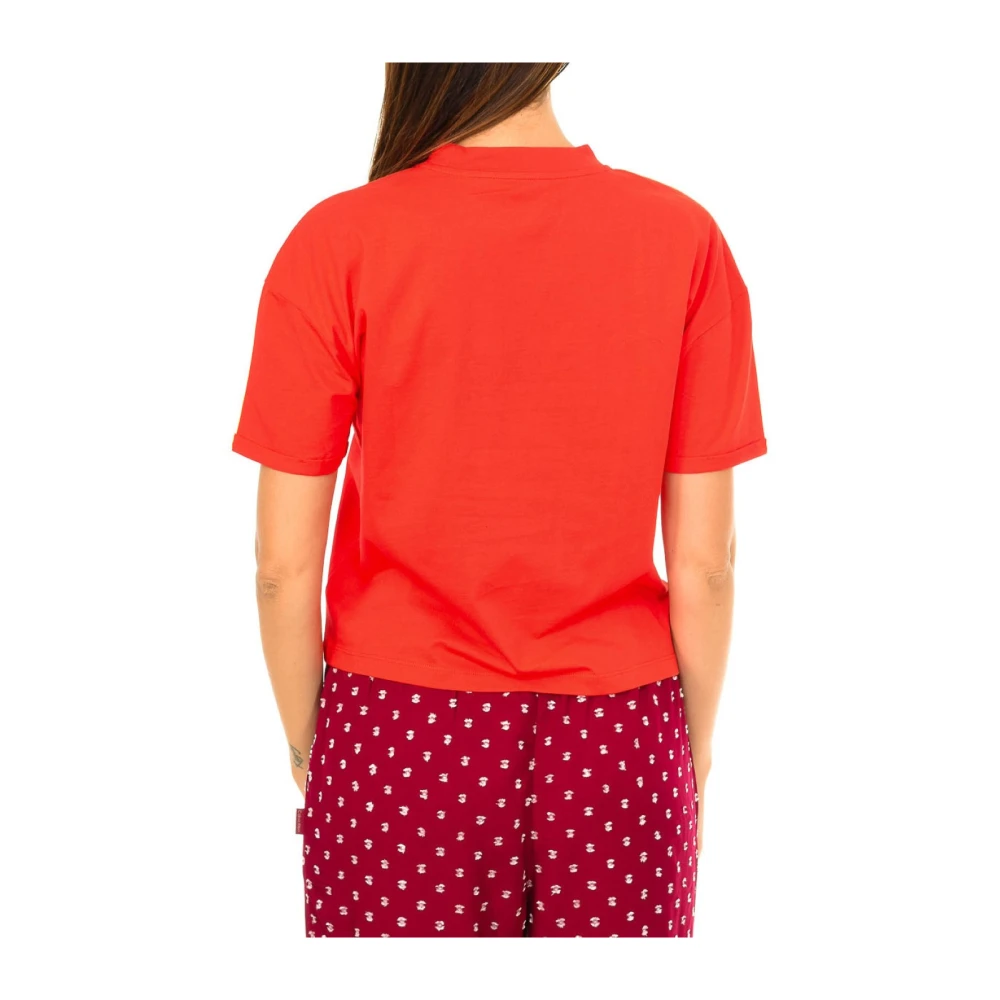 Calvin Klein Jeans T-shirt met korte mouwen en geribbelde afwerking Red Dames