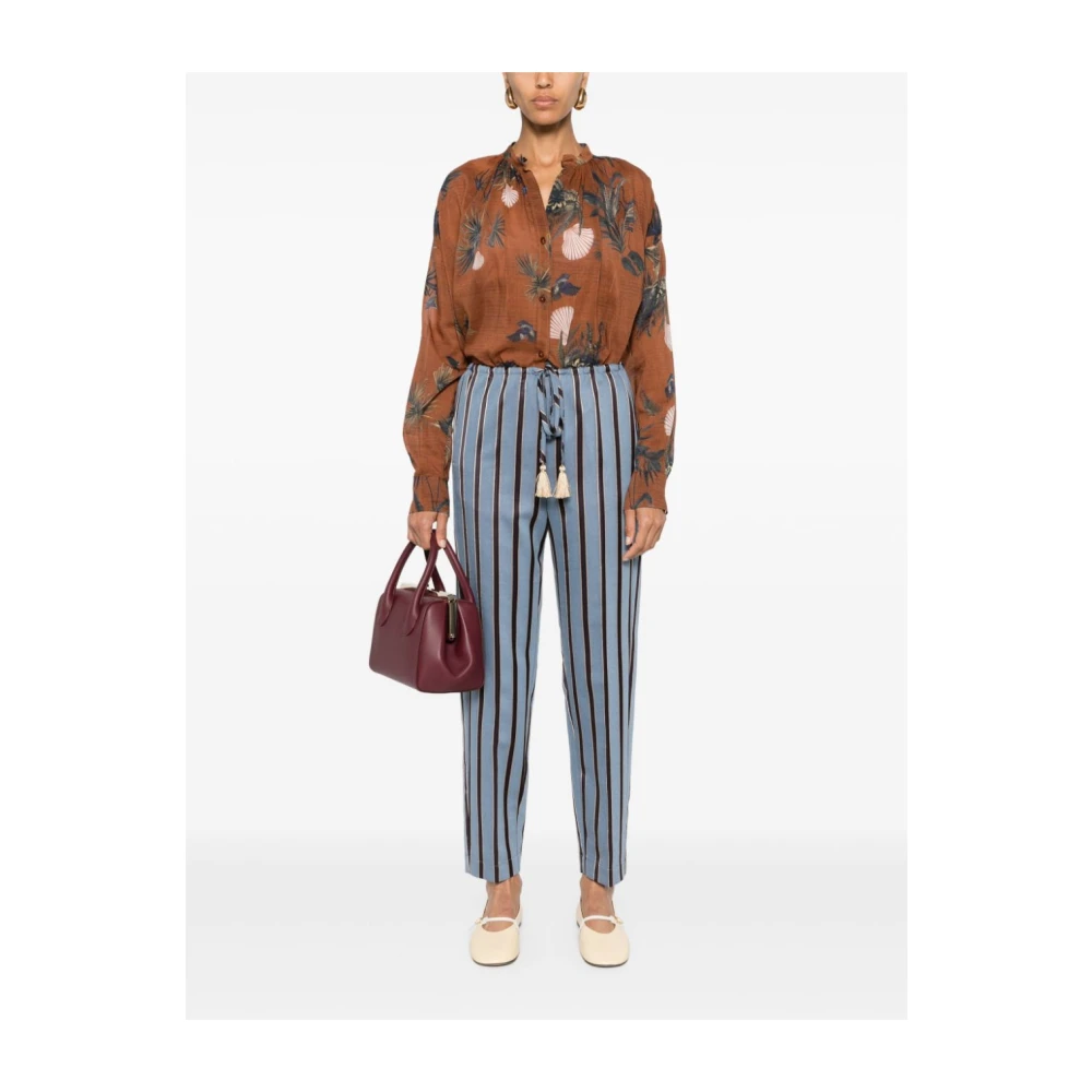 Forte Doorschijnende Schelpen en Bloemenprint Shirt Brown Dames