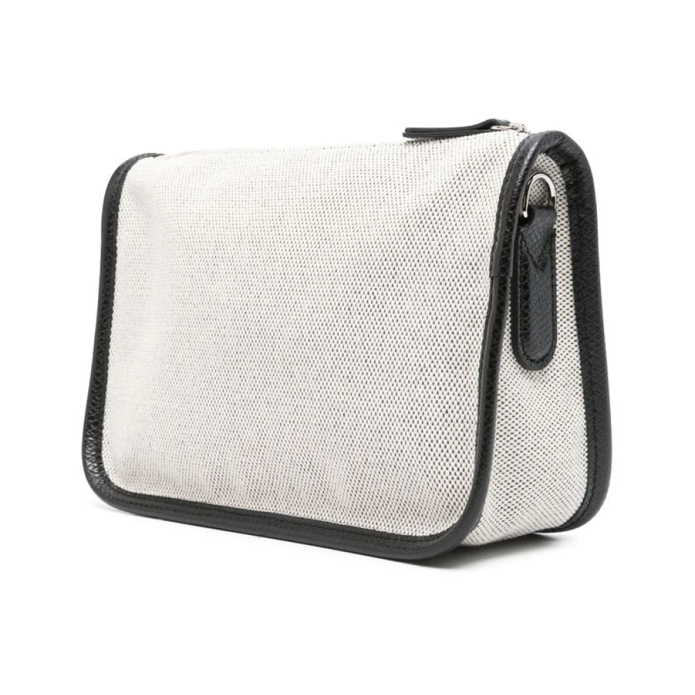 Longchamp Canvas Leren Schoudertas met Logo Print White Dames