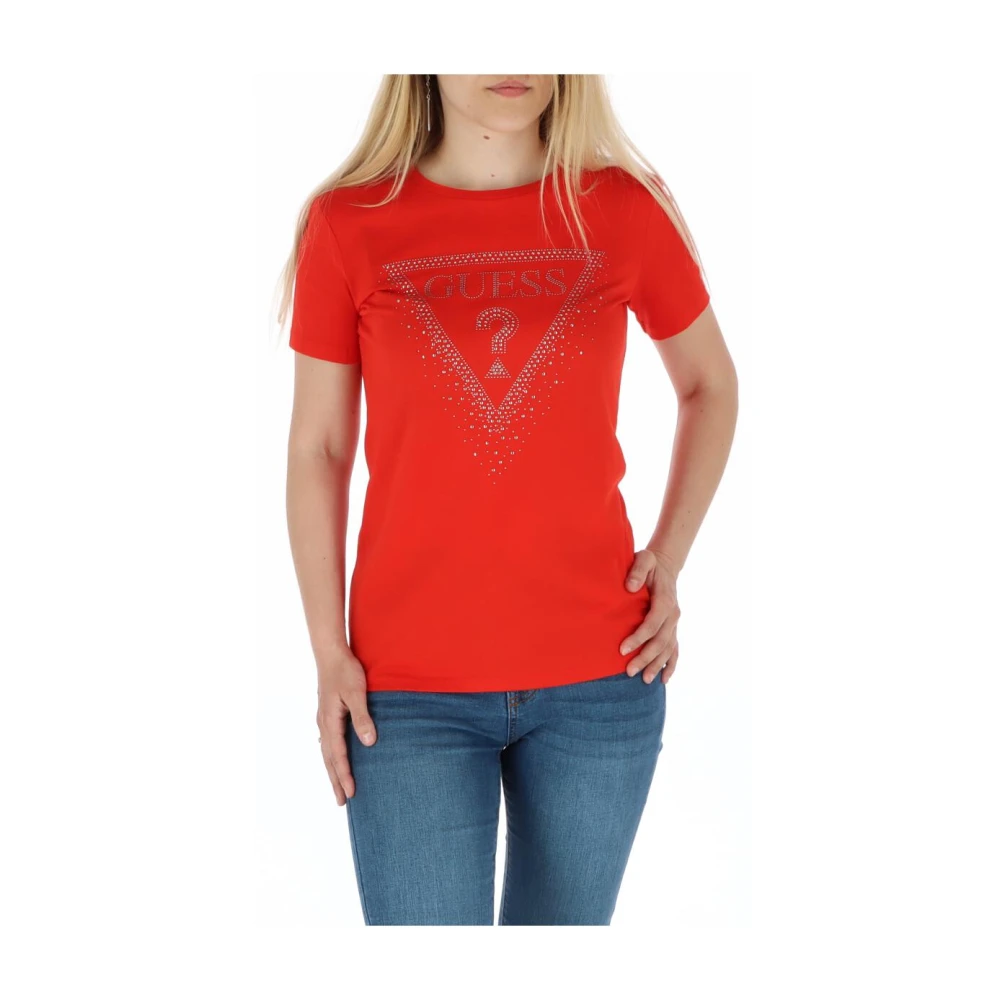 Guess Women's Red Rhinestone Logo Tee