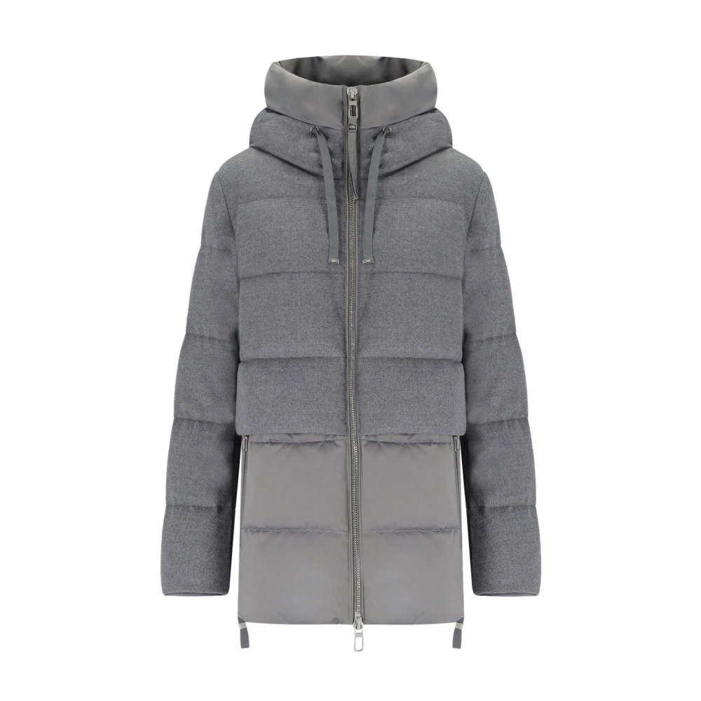 Duno Grijze Gewatteerde Hoodiejas met Wol Gray Dames