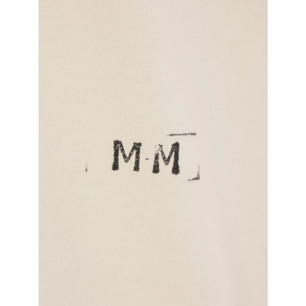 Maison Margiela Witte Katoenen Poloshirt met MM Print Beige Heren