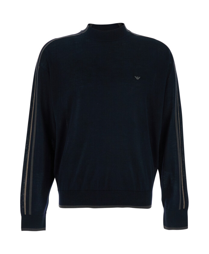 pull-col-rond-bleu-avec-detail-raye