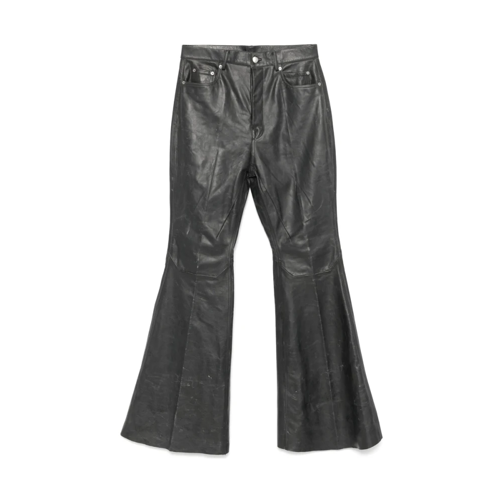 Rick Owens Zwarte Leren Broek Klassieke Stijl Black Heren