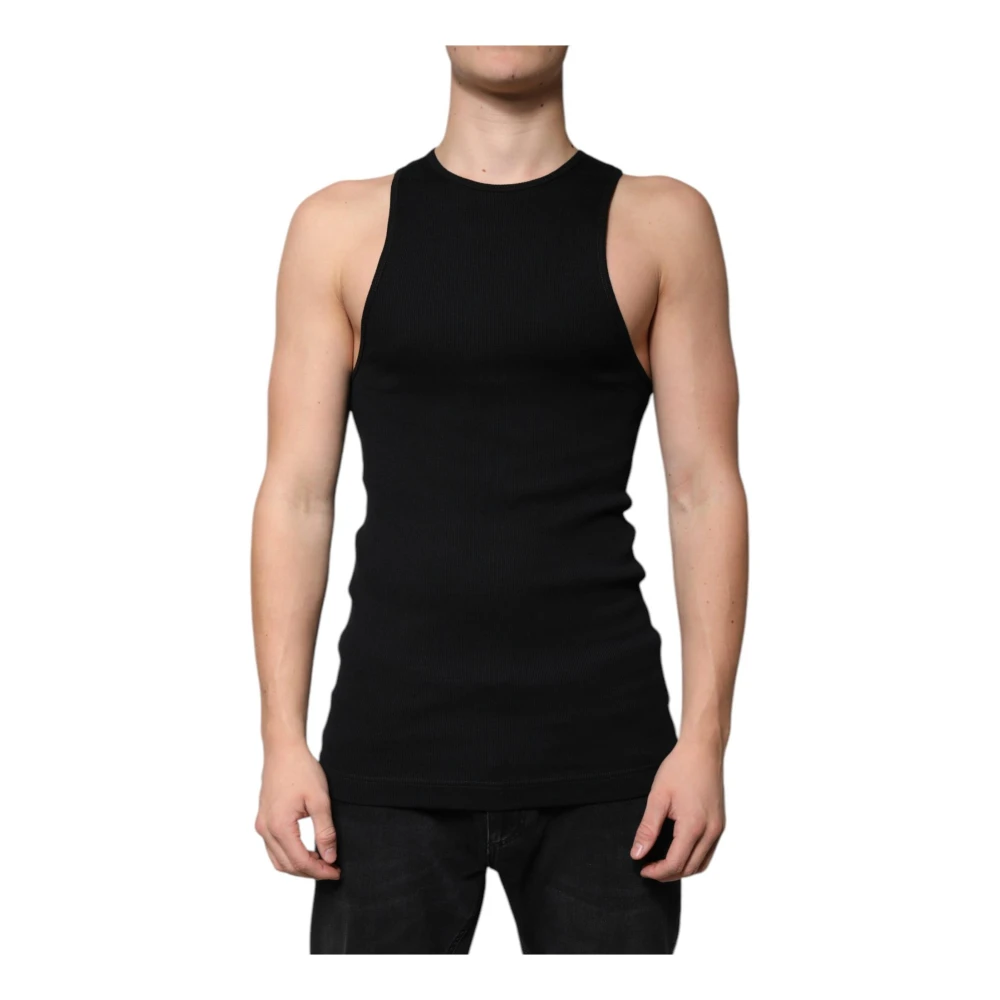 Dolce & Gabbana Zwarte Mouwloze Katoenen Tank T-shirt Black Heren