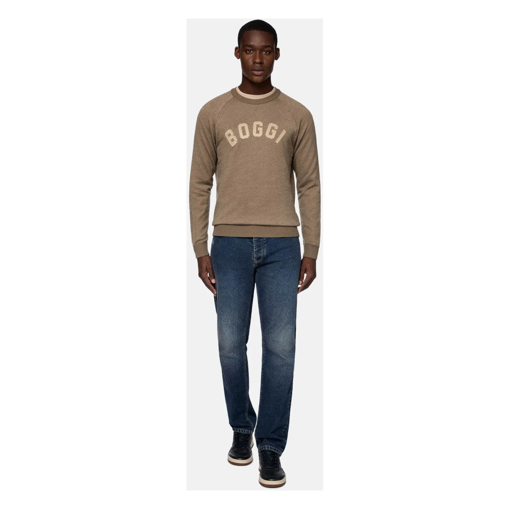 Boggi Milano Crew Neck Jumper Brown Heren