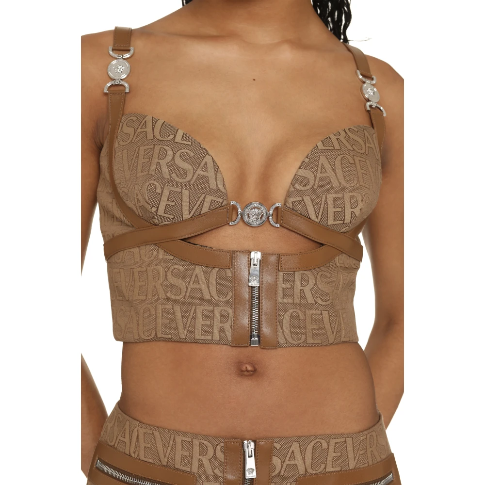 Versace Logo Jacquard Corset Top Beige Dames