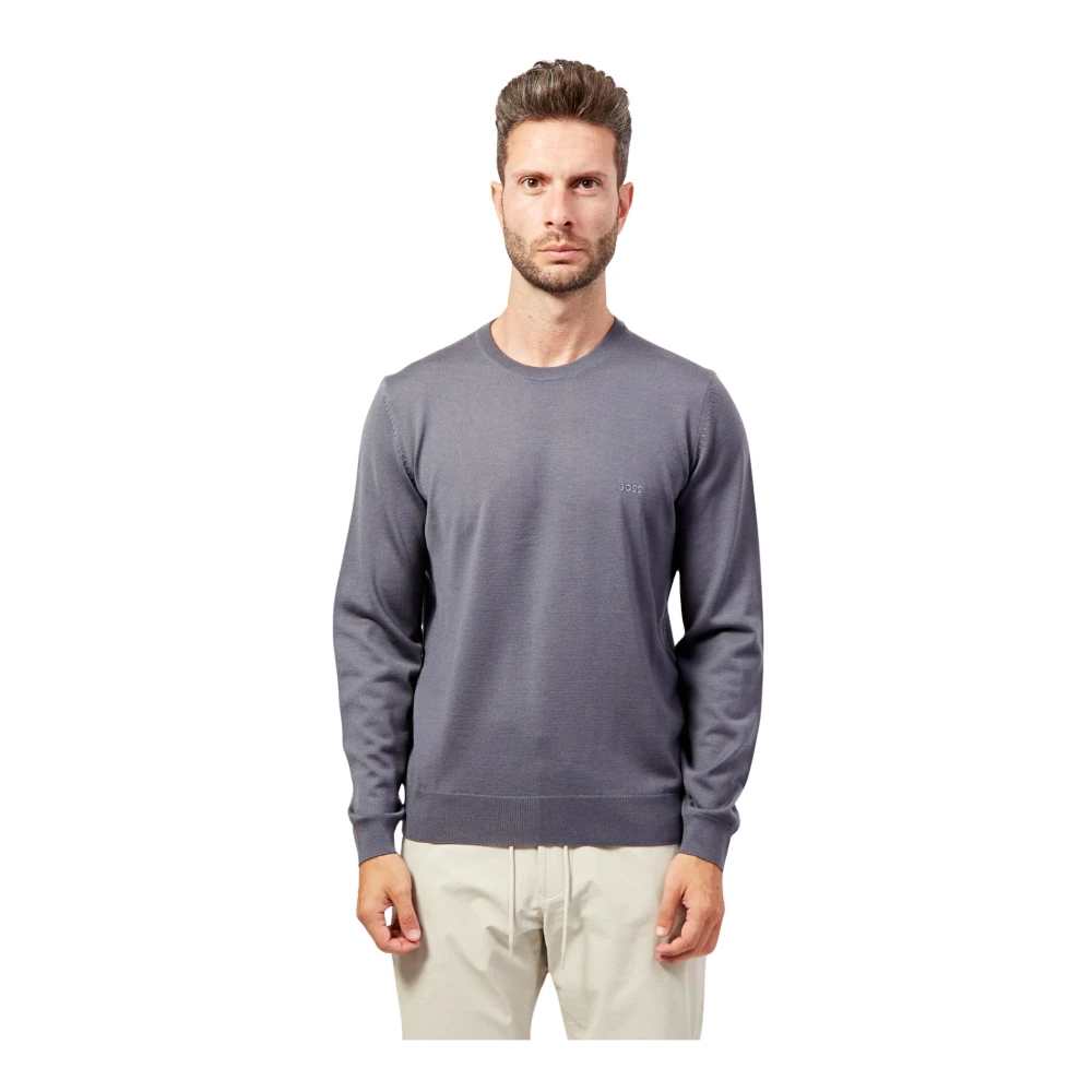 Hugo Boss Grijze Crewneck Sweater Geborduurd Logo Gray Heren