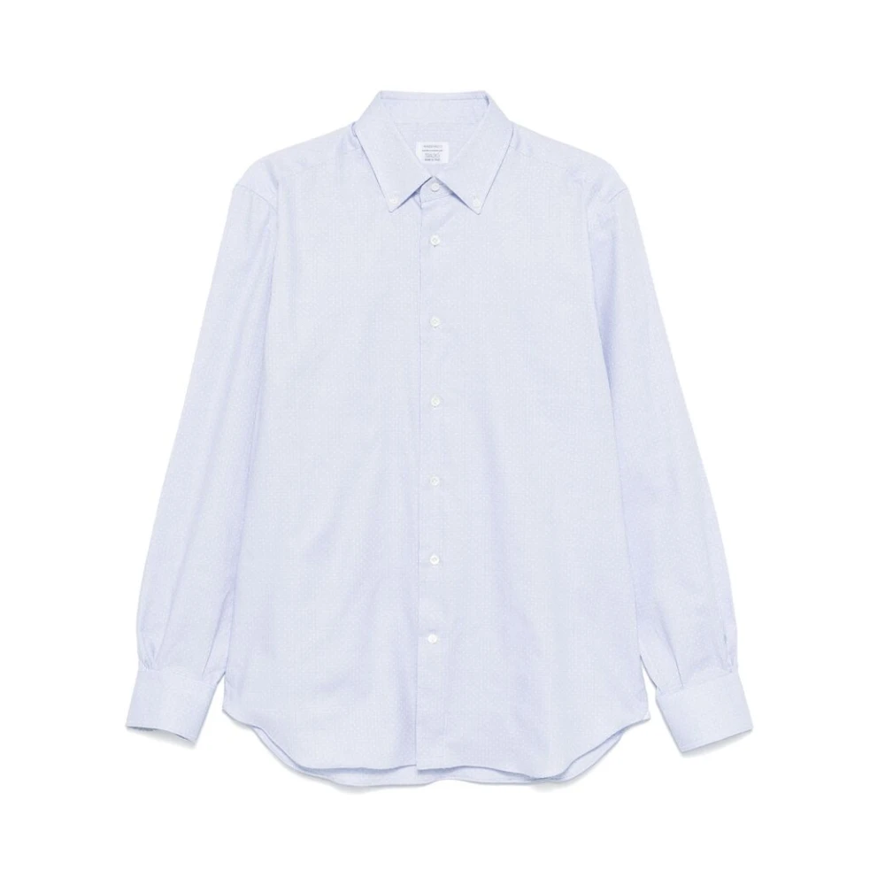 Mazzarelli Blauw Wit Katoenen Knoop-Down Overhemd Blue Heren