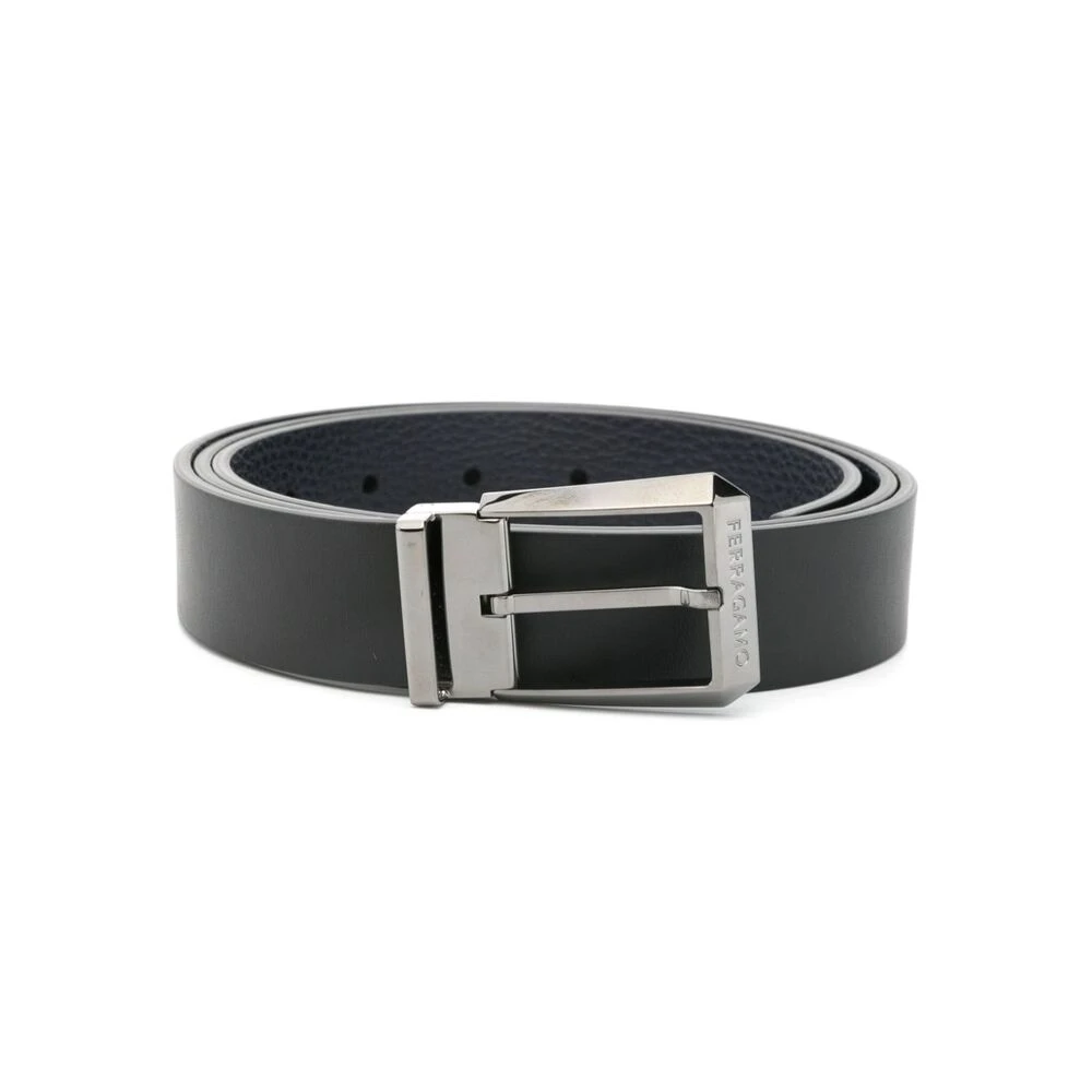 Salvatore Ferragamo Omkeerbare leren riem met gunmetal hardware Black Heren