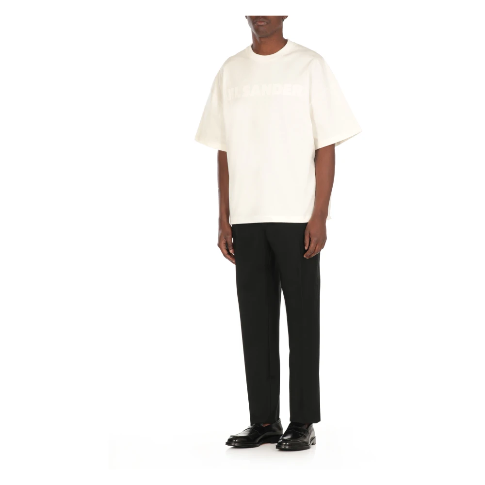 Jil Sander Ivoor Katoen Crew Neck Korte Mouw Sweater Beige Heren
