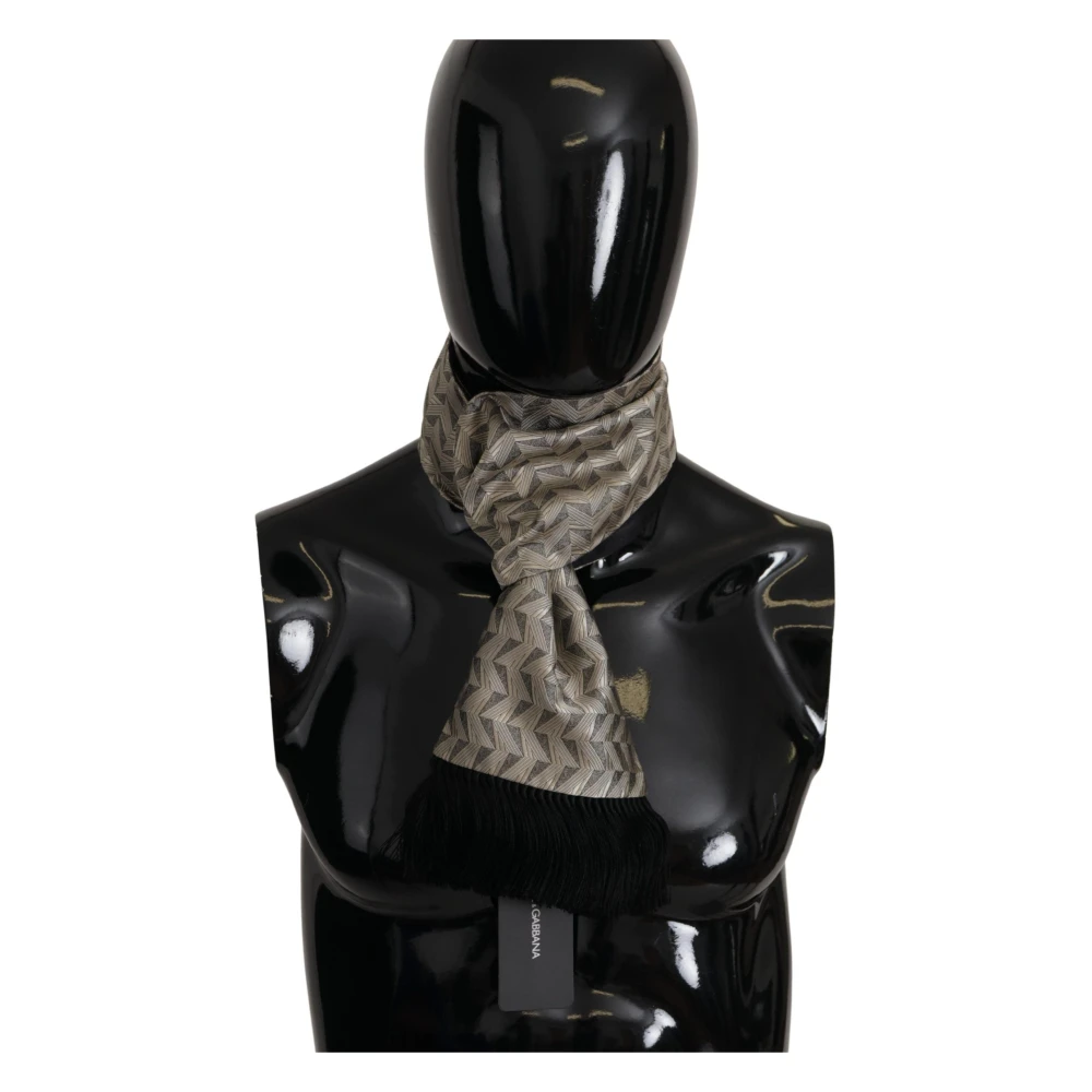 Dolce & Gabbana Luxe Grijs Geometrisch Patroon Zijden Sjaal Gray Heren