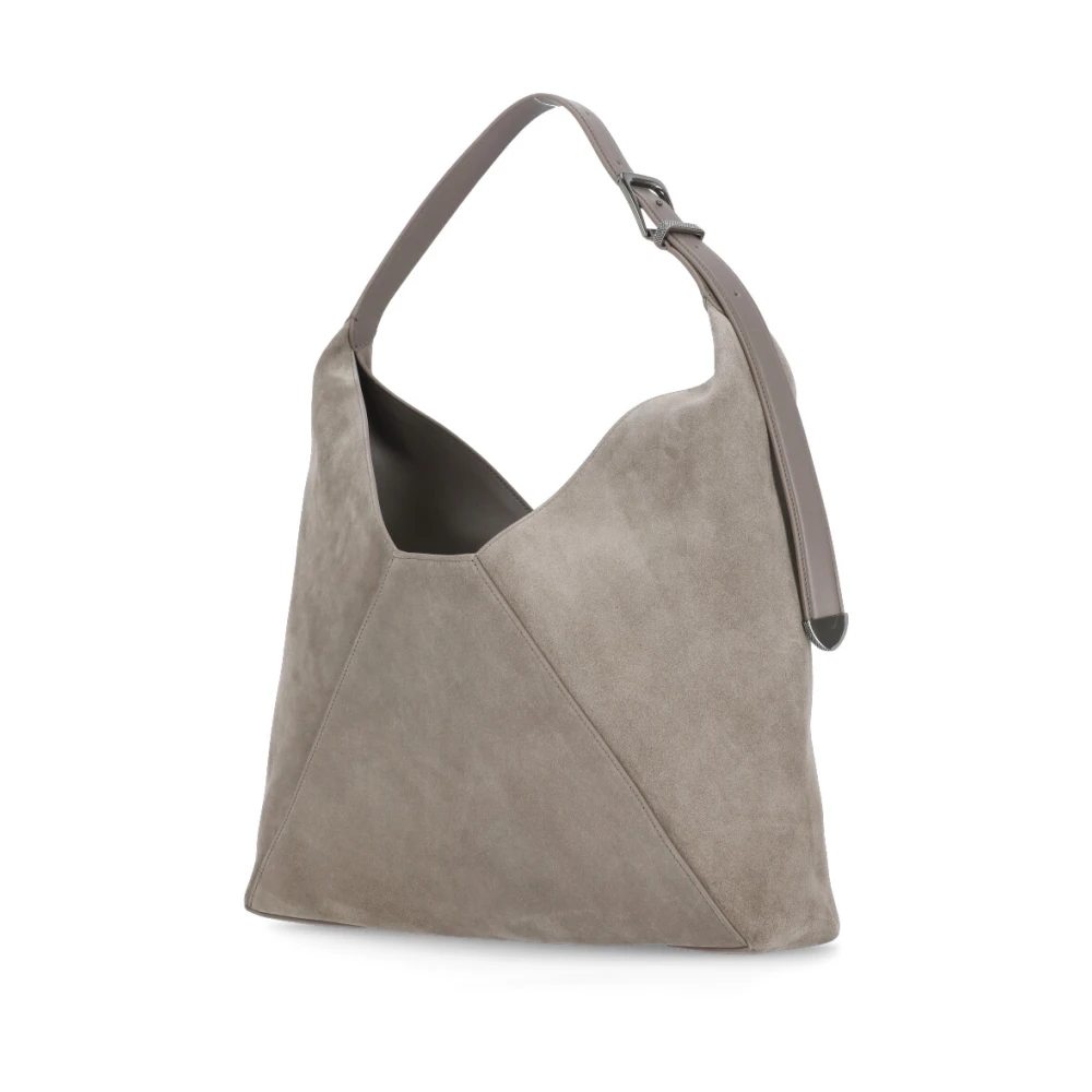 BRUNELLO CUCINELLI Grijze Suède Schoudertas Gray Dames