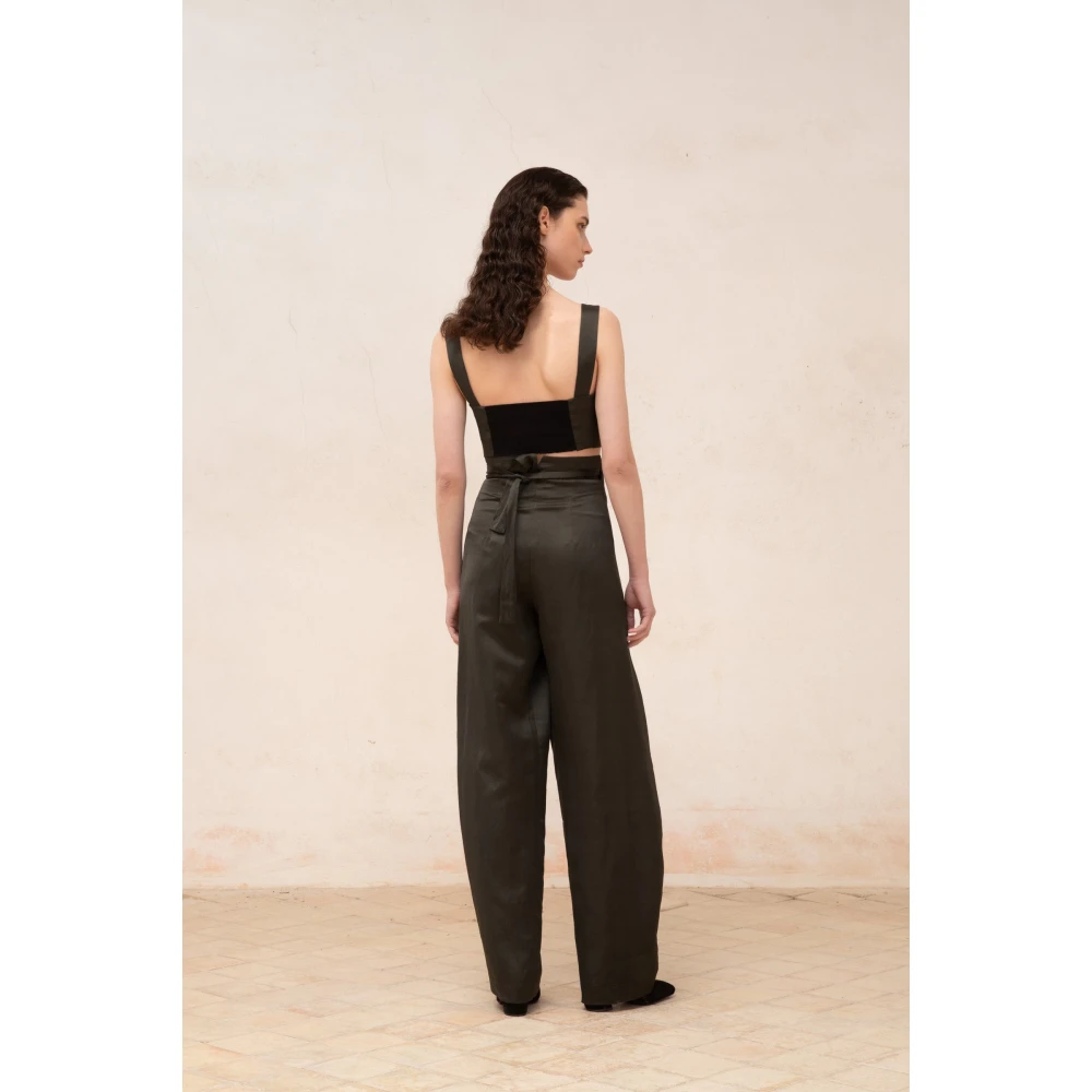 Cortana Wrap Linnen Viscose Broek Black Dames