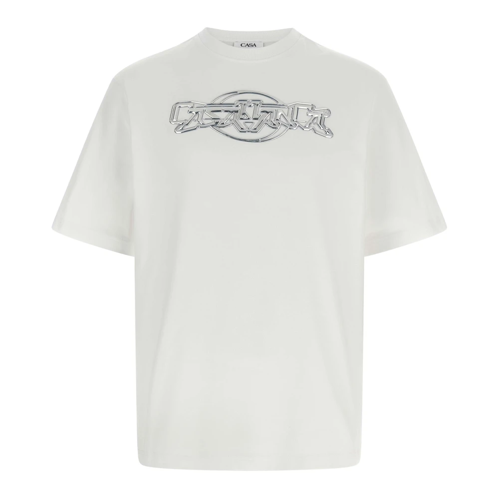 Casablanca Men's White Cotton T-Shirt With 3D Chrome Logo