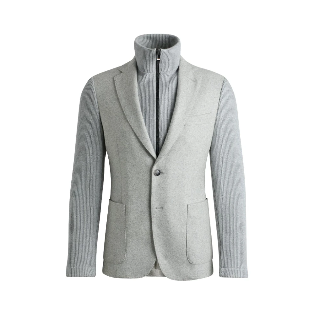 Hugo Boss Grijze Hybride Ribgebreide Jas Gray Heren