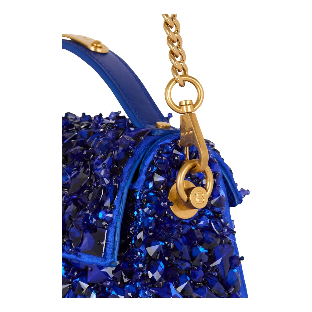 Balmain B-Buzz Dynasty tas van leer en geborduurd satijn Blue Dames
