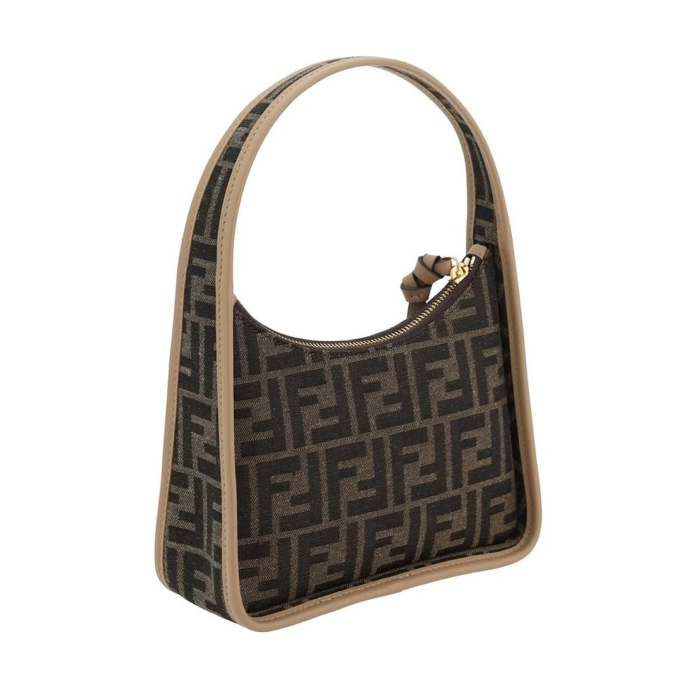 Fendi Jacquard Schoudertas met Leren Details Brown Dames