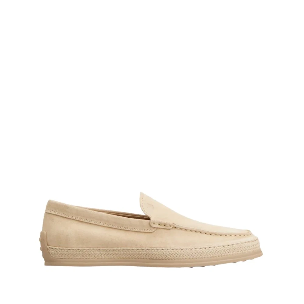 Tod's Men's Beige Velvety Suede Slip-On Flat Shoes - Loafers - 7 1/2 Uk - Shoes