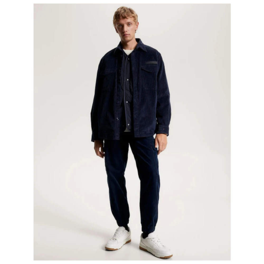 Tommy Hilfiger Ribfluwelen overhemd met knoopzakken Blue Heren