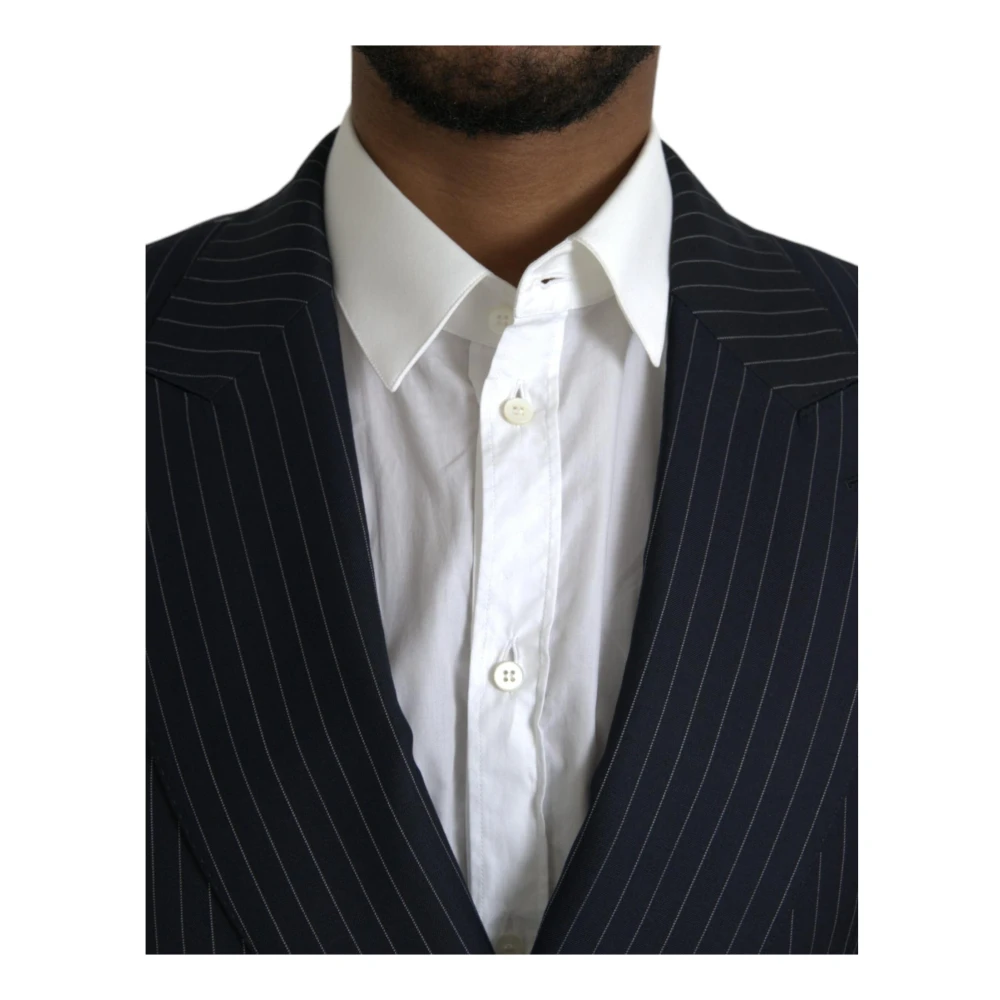 Dolce & Gabbana Zwart Gestreepte Double Breasted Coat Blazer Black Heren