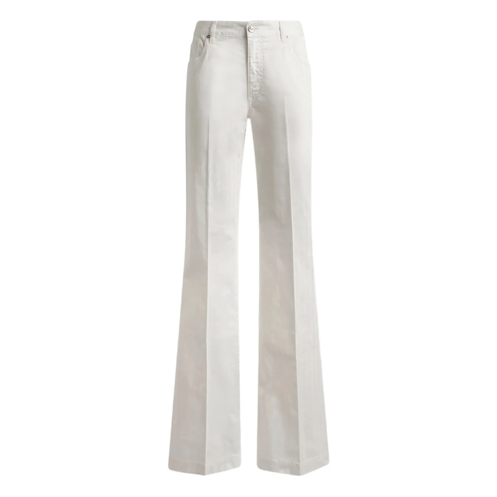 Etro Women's White Wide Trousers, W28, Pegaso Long Flared Jeans