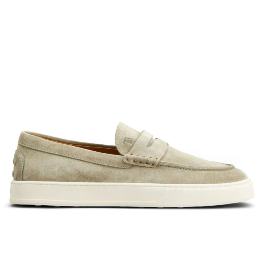 Tod's Hombre Beige Mocasín De Ante Con Suela De Goma