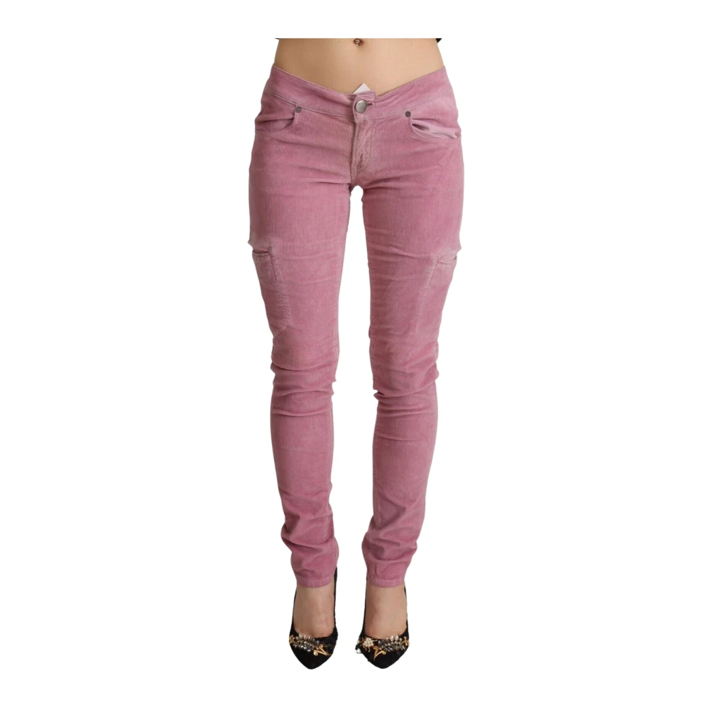 Acht Low Waist Skinny Denim Cargo Jeans - Female - Skinny Fit Jeans - Pink - Xs - Jeans