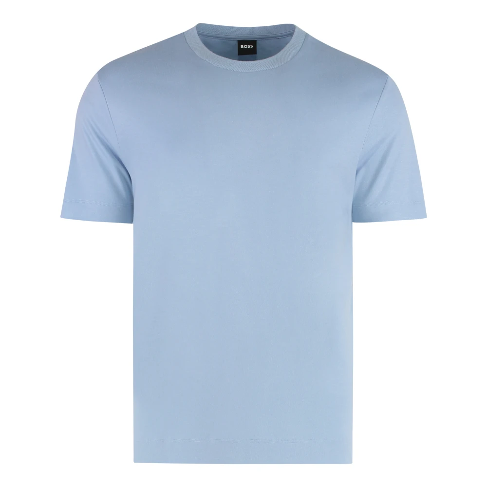 Hugo Men's Blue T-Shirts, S, Ribbed Collar Cotton Blend T-Shirt