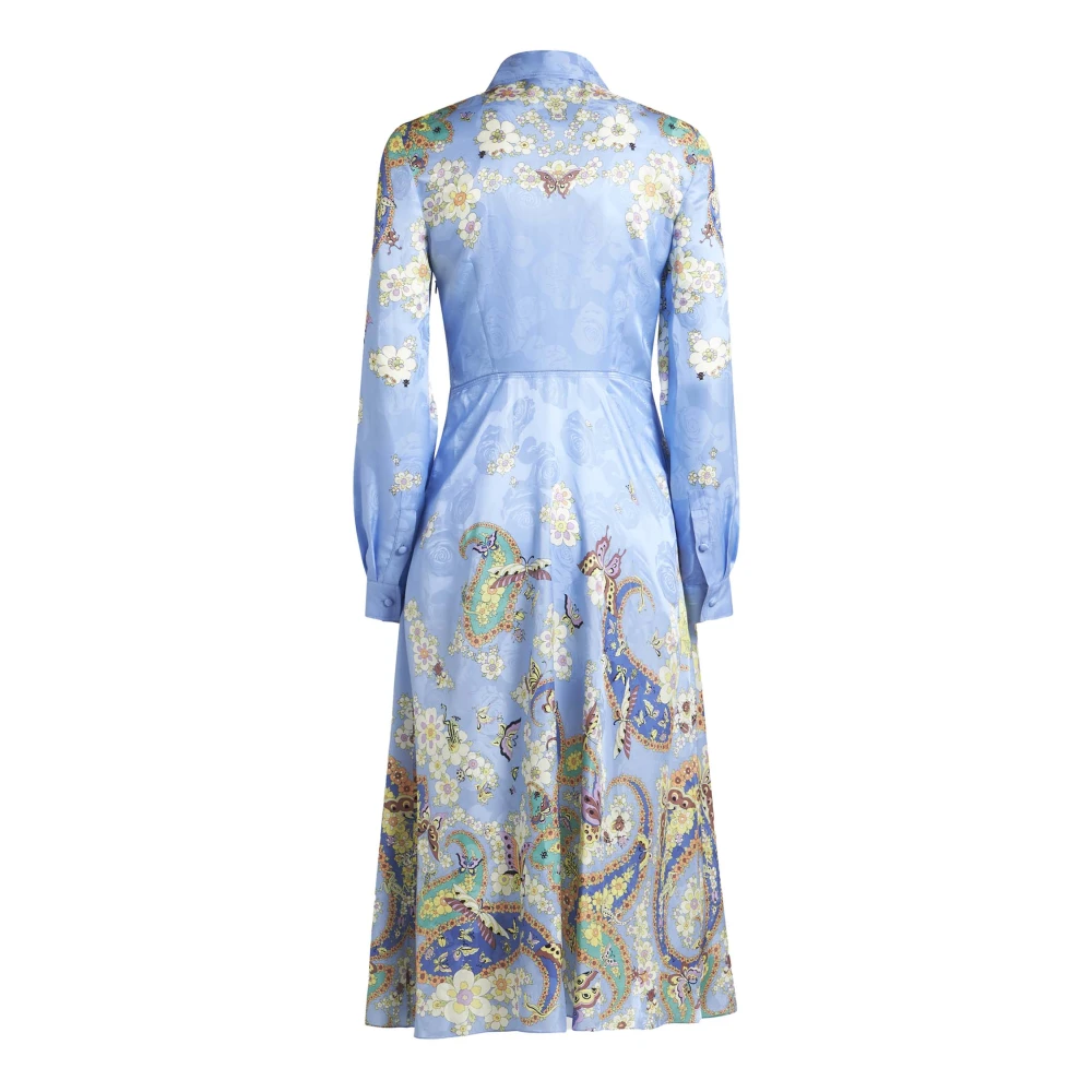 ETRO Heldere Blauwe Bloemen Midi Overhemdjurk Blue Dames