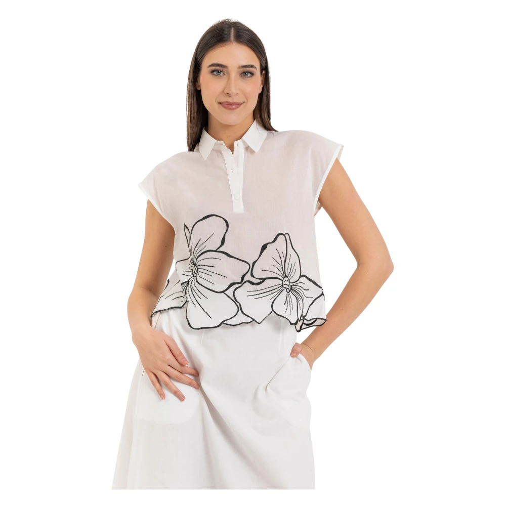 Kocca White Cotton Blouse With Floral Print - Female - Blouses - S - Blouses & Shirts