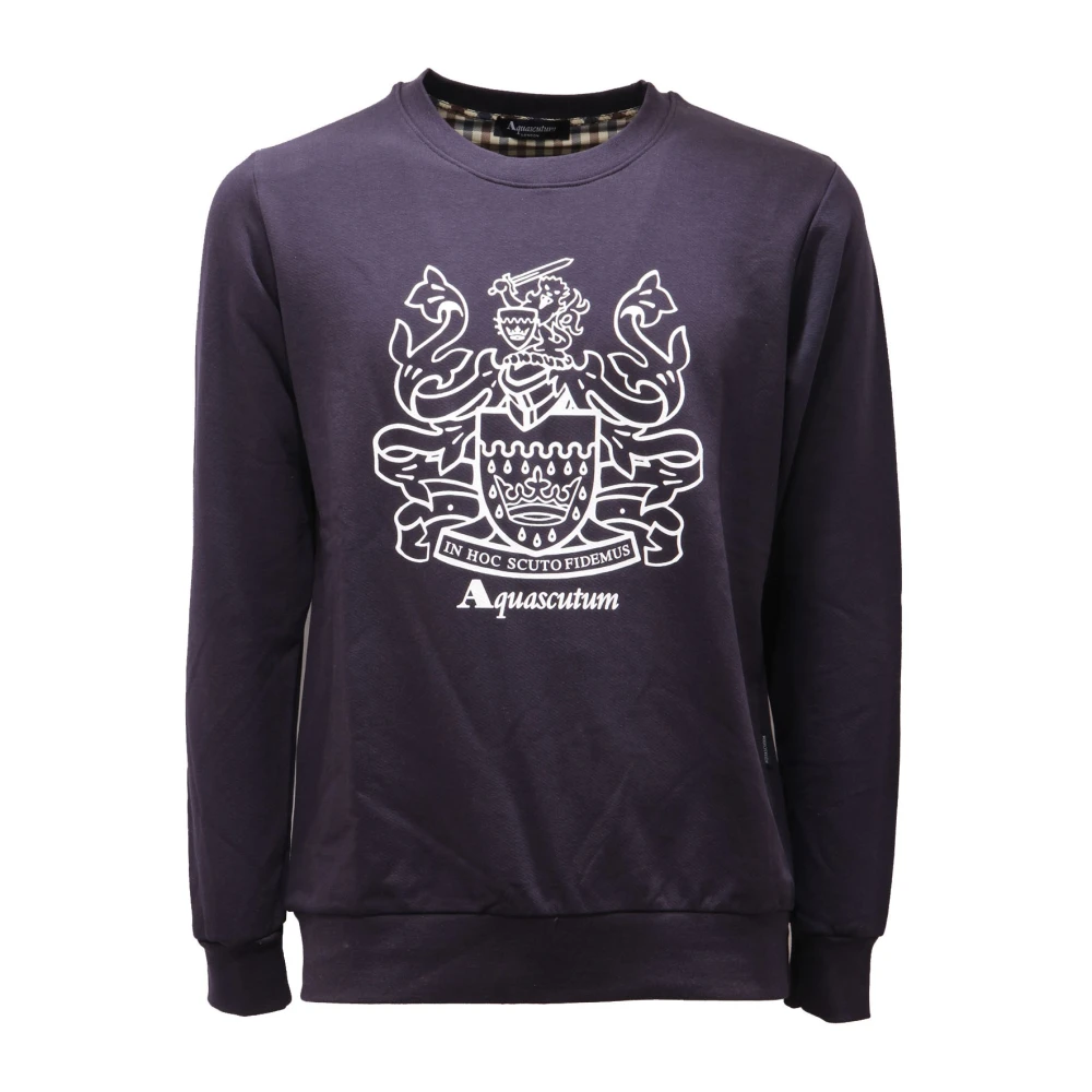 Aquascutum Men's Blue Large Crest Crew Neck Sweatshirt - Sweatshirts - M - Sweatshirts & Hoodies