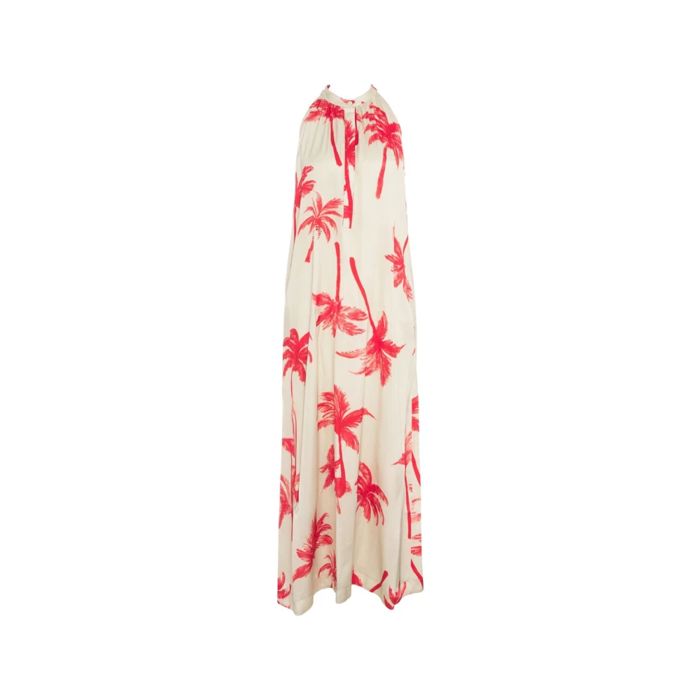 Kaos Beige Satin Maxi Jurk Halterneck Chic Multicolor Dames