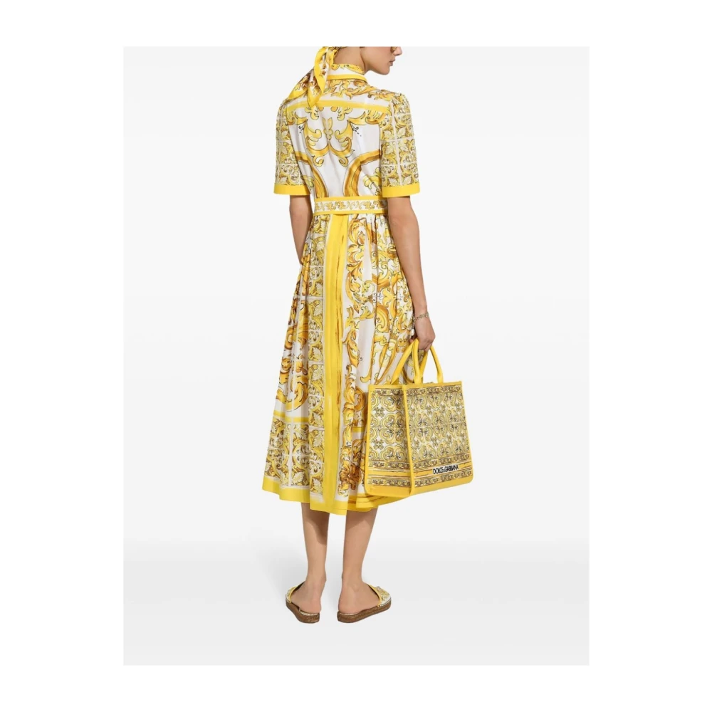 Dolce & Gabbana Majolica Print Gele Jurk Yellow Dames
