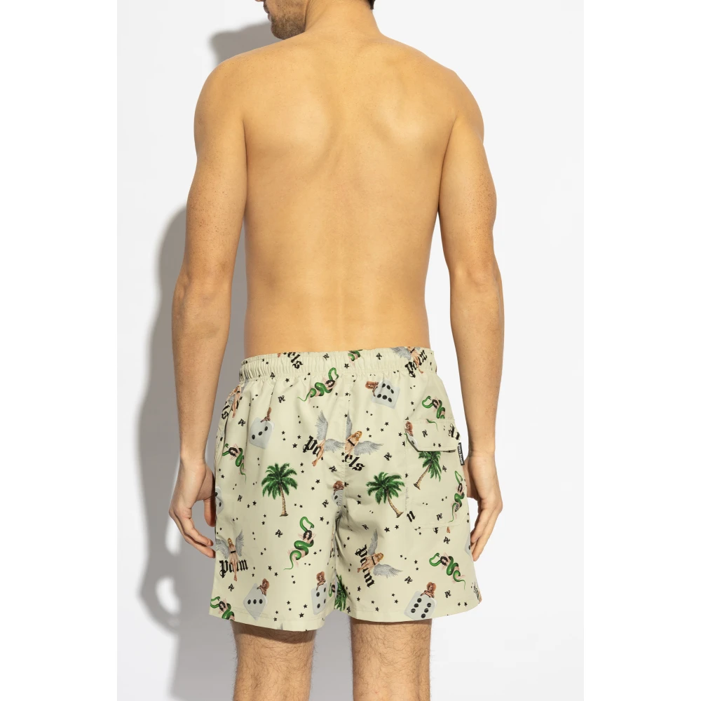 Palm Angels Zwembroek met kleurrijke print Beige Heren
