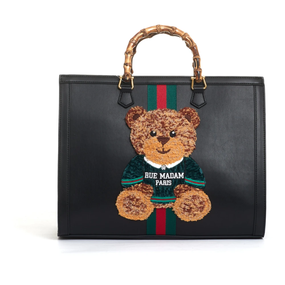Rue Madam Zwarte Teddy Tote Tas met Schouderband Black Dames
