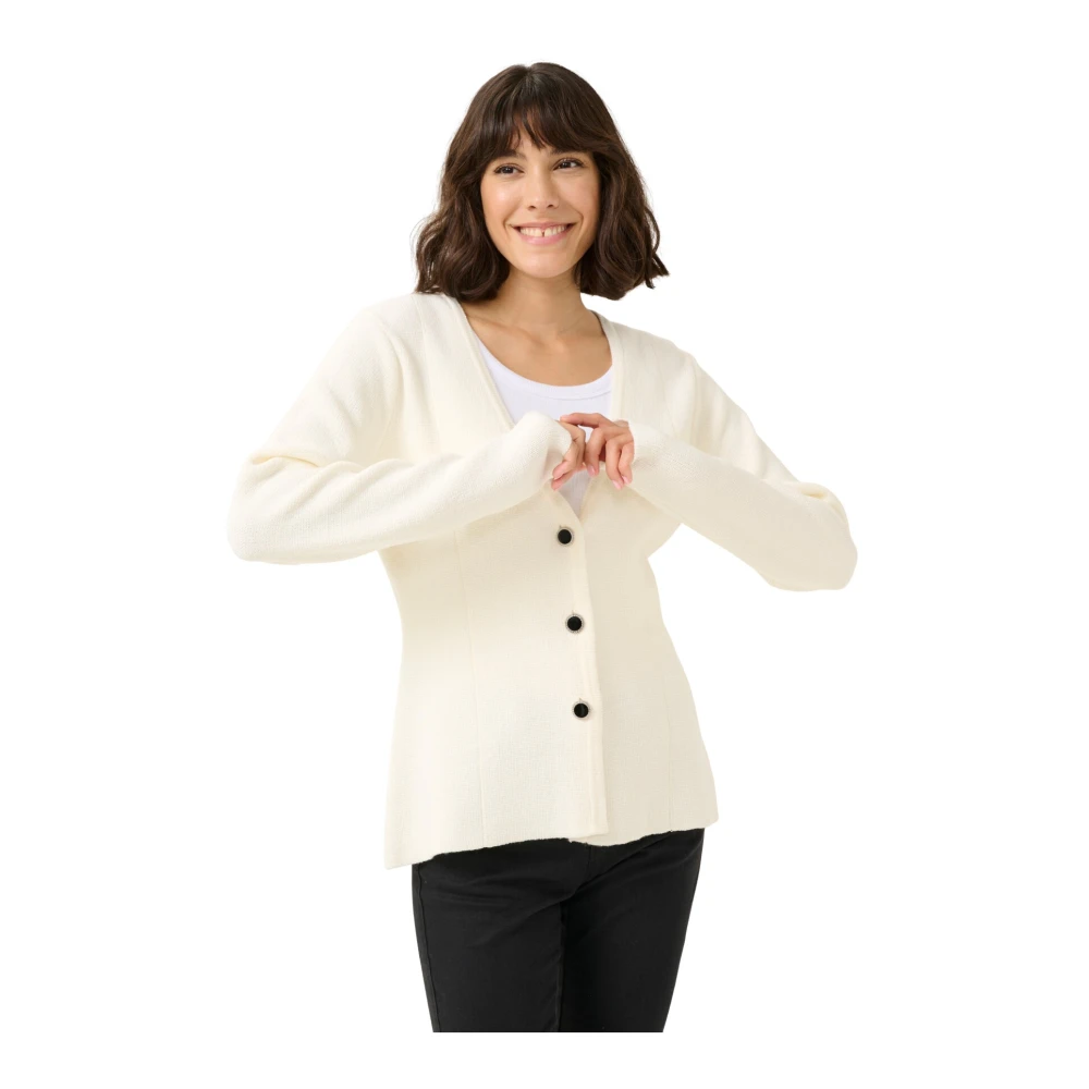 Kaffe Eenvoudige Vest met V-Hals en Knopen White Dames