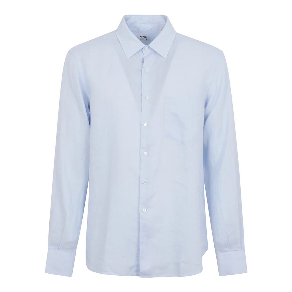 Aspesi Mannelijk Blauw Overhemden Heren, Xl, Linnen, Linnen Lange Mouwen Overhemd