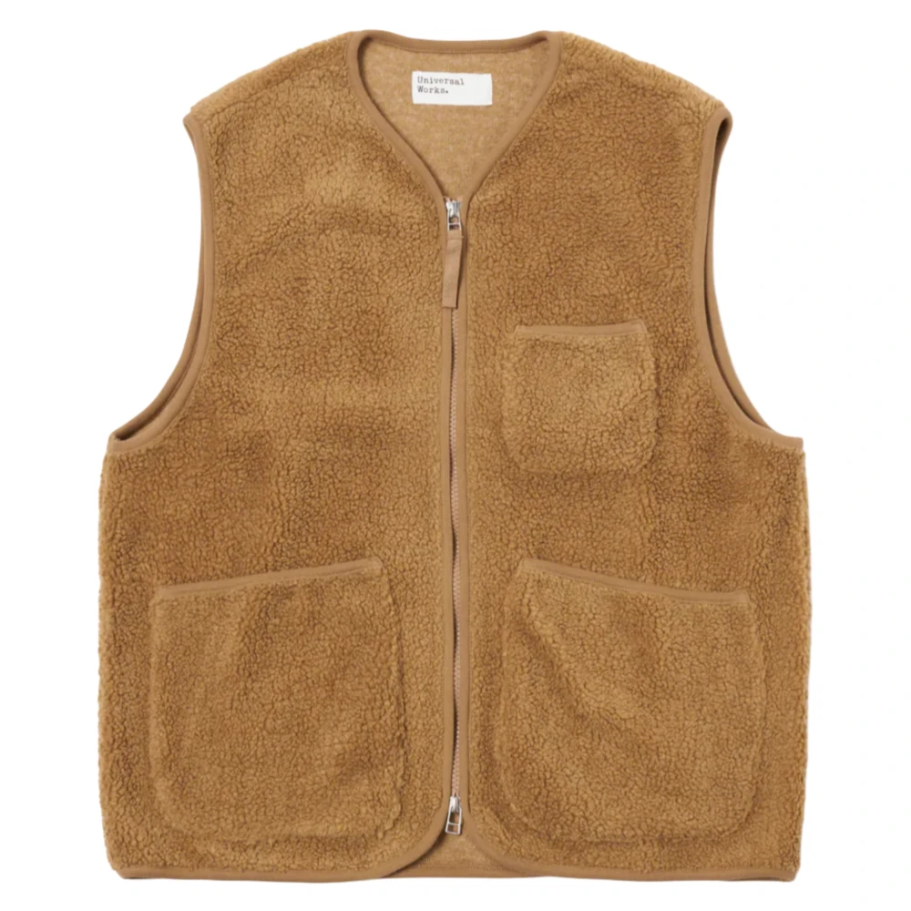 Universal Works Stone Mountain Fleece Gilet met Shawl Kraag Brown Heren