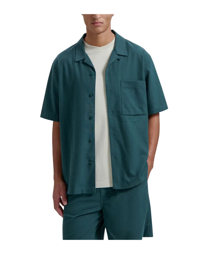 chemise-de-camp-en-lin-vert-fonce