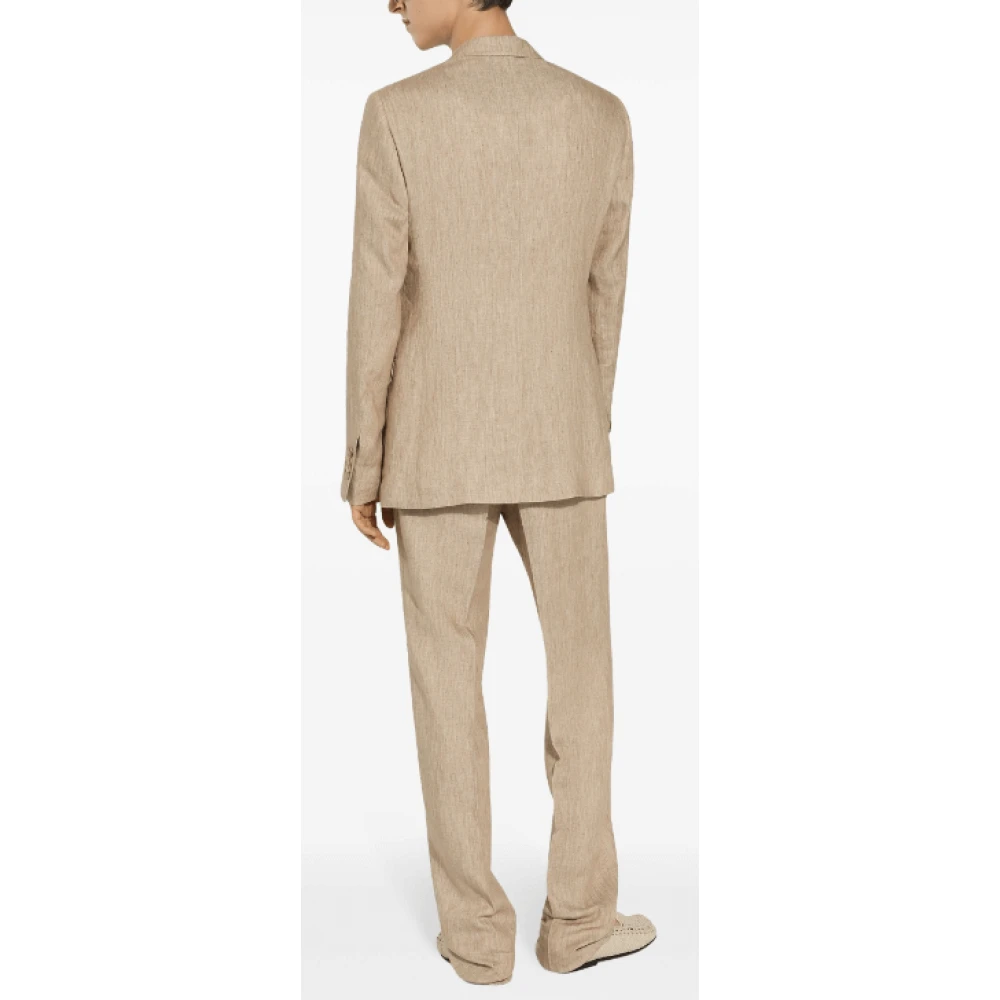 Dolce & Gabbana Beige Linnen Maatwerk Broek Persvouw Beige Heren