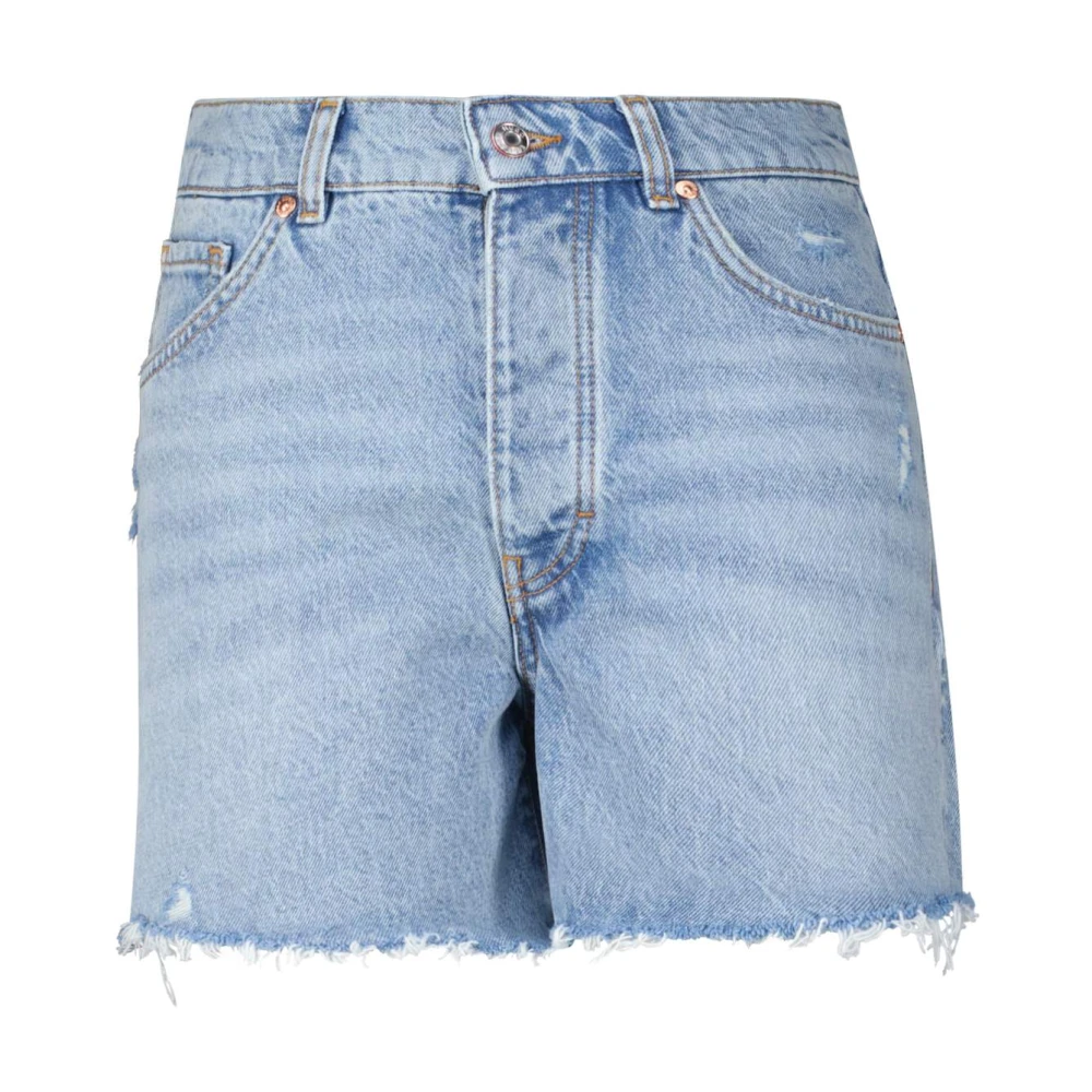 Hugo Boss Blauwe Denim Trendy Shorts met Raffelranden Blue Dames