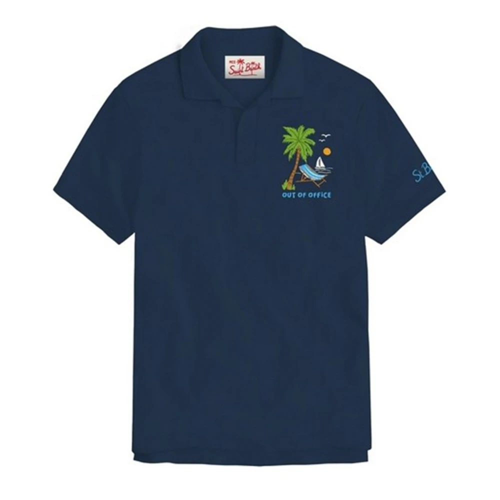 MC2 Saint Barth Fade Dyde Jersey Polo Geborduurd Shirt Blue Heren